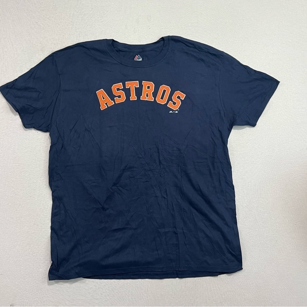 Majestic Men Blue Shirt Houston Astros MLB Spell Out Size 2XL